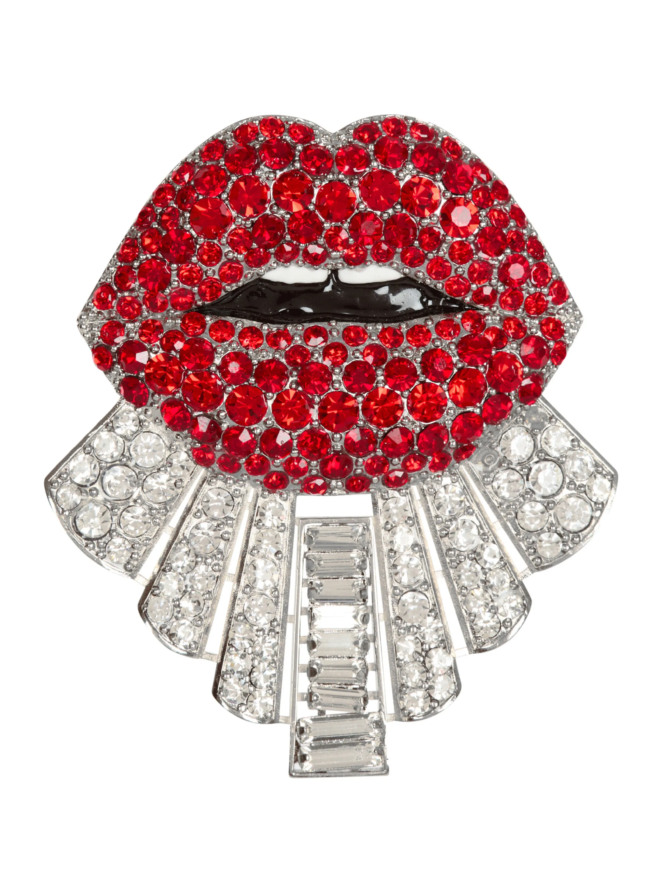 BALMAIN  Broche kiss en laiton et cristaux - Rouge