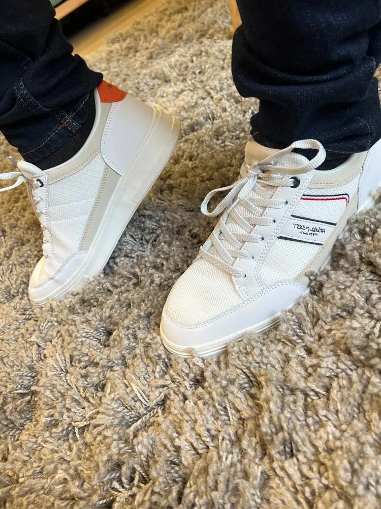 Baskets Monaco blanche et orange - Teddy Smith - Chaussures homme - Cléstyle Couleur Blanc Chaussures 45