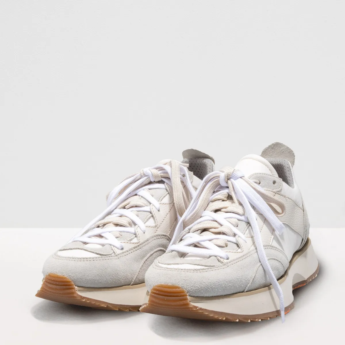 Baskets multicuirs et nylon - Blanc