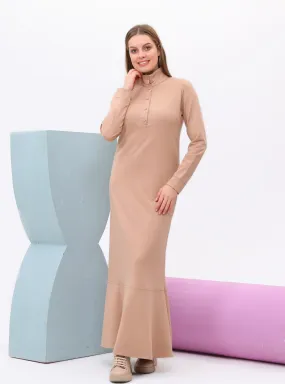 Beige - Dog collar - Unlined - Modest Dress