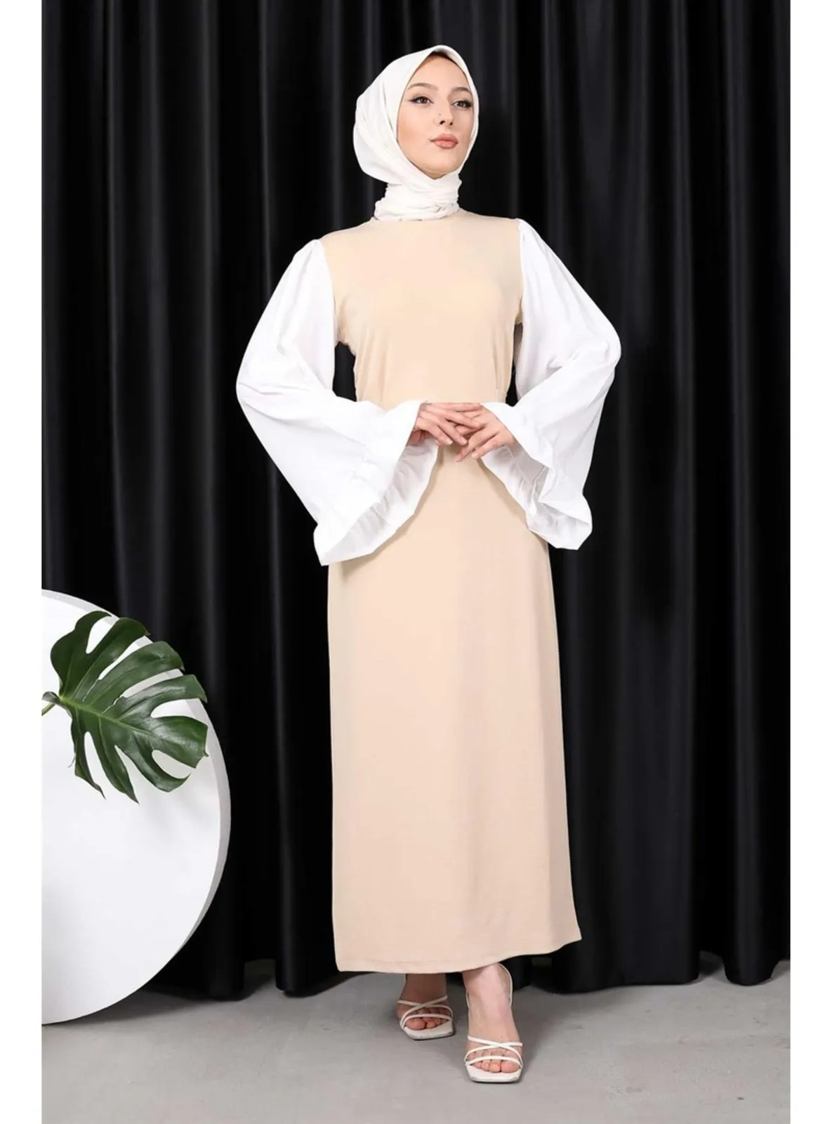 Beige - Unlined - Modest Dress