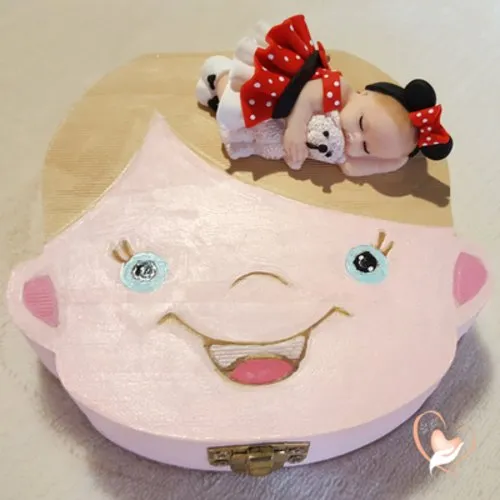 Boite à dents de lait bébé fille souris rouge et blanc avec son ourson - au cœur des arts.