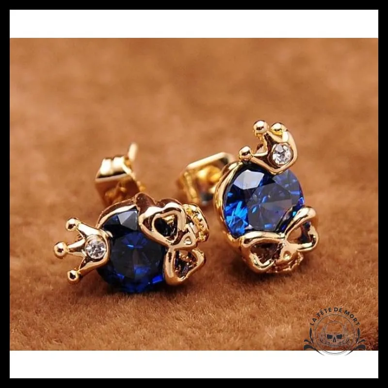 Boucles D'oreilles Tête de Mort Pierre Bleue