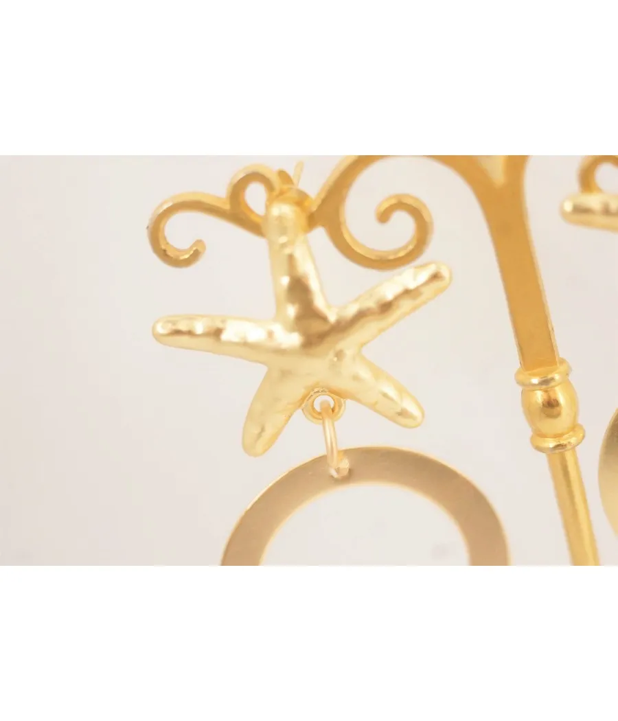 BOUCLES XL ETOILE ET CAURI DORES EMAIL BLANC