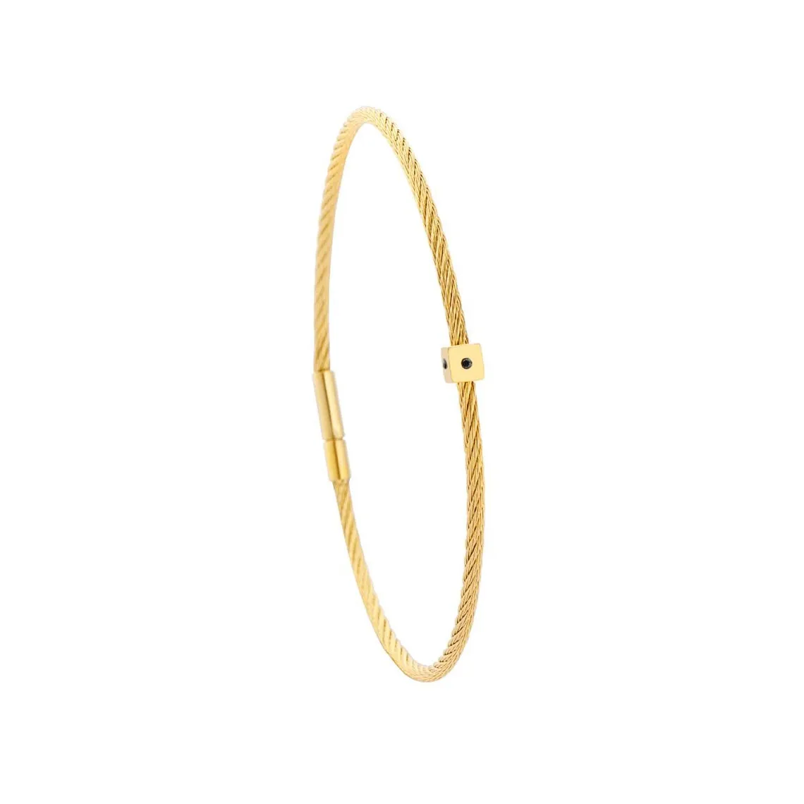 Bracelet acier doré motif cube avec 3 diamants noir 1 mm | 3 Suisses