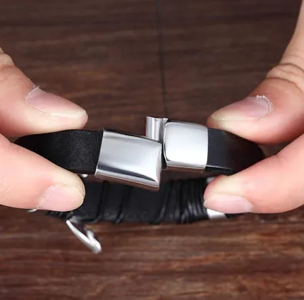 Bracelet homme cuir et acier