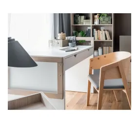 Bureau 2 Tiroirs Avec Échelles Et Cube Ouvert De Face - Blanc Et Bois