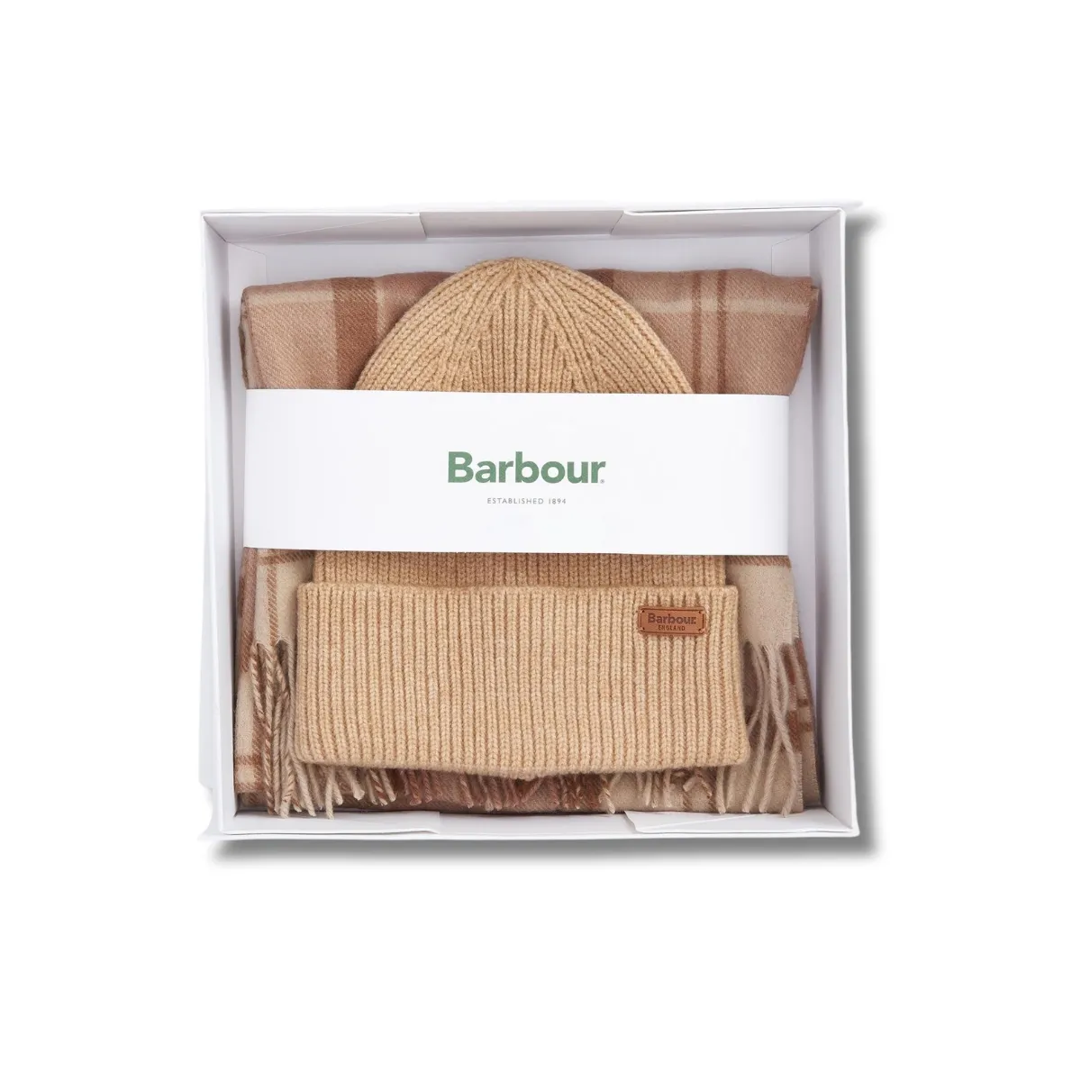 Coffret Barbour écharpe + bonnet Camel Aubrey