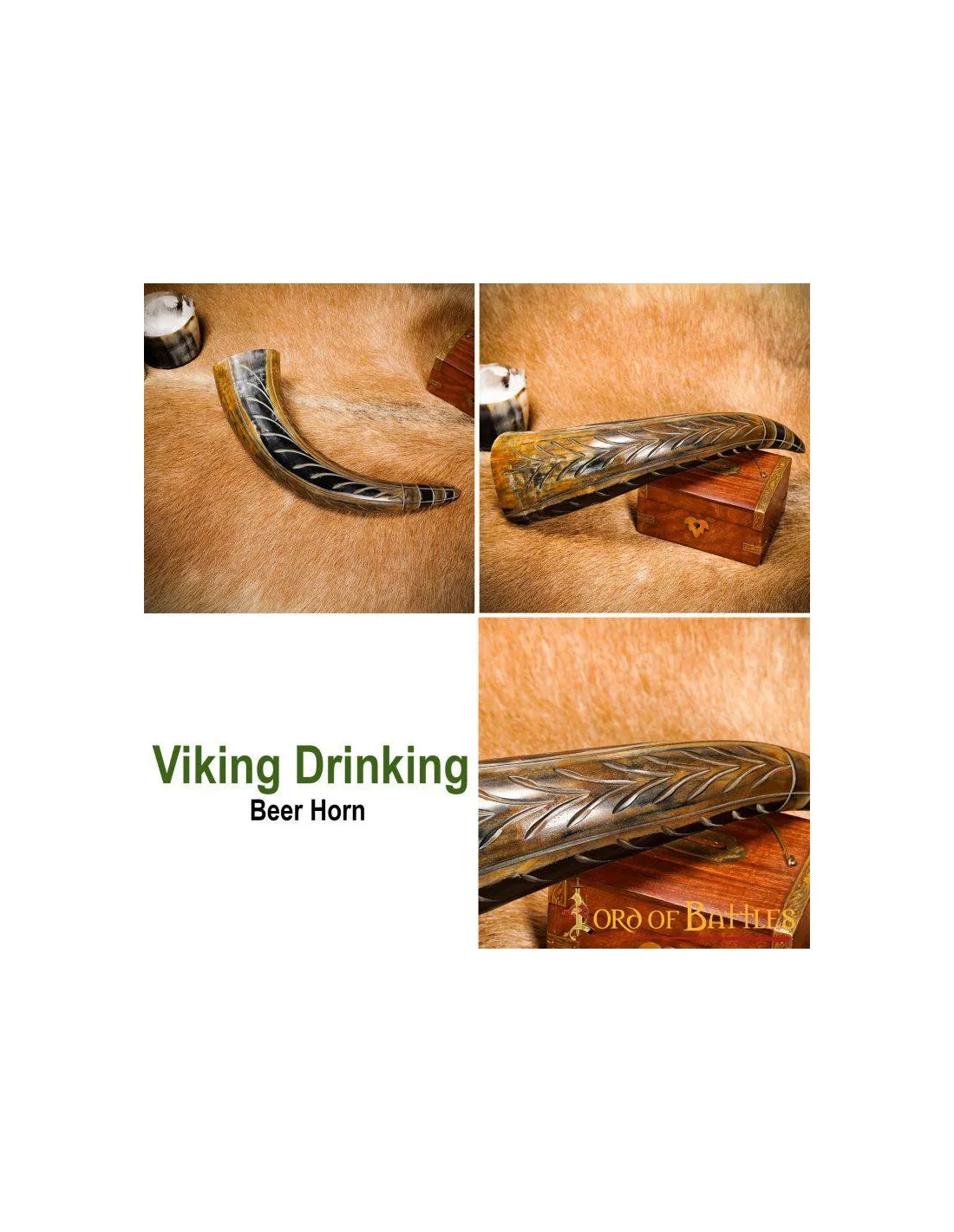Corne à boire viking avec gravures (400-500 ml.) ⚔️ Boutique Épées