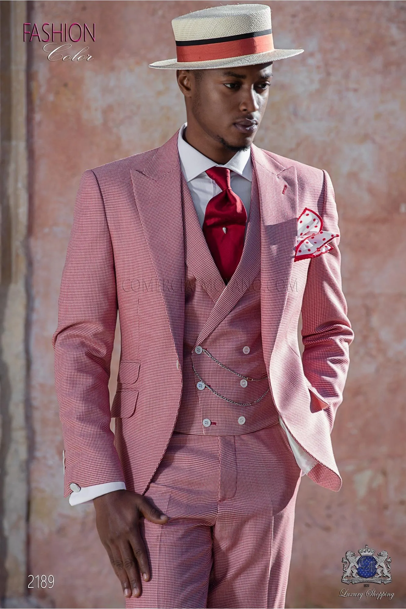 Costume de mariage Pied de Poule rouge