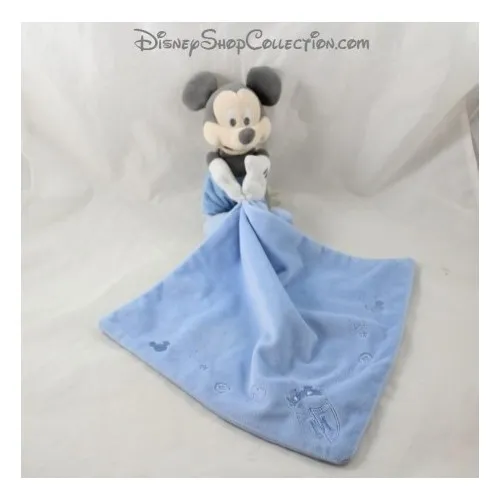 Doudou mouchoir Mickey DISNEY STORE bleu couronne blason 44 cm