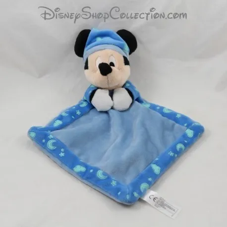 Doudou plat Mickey NICOTOY Disney bleu phosphorescent 30 cm