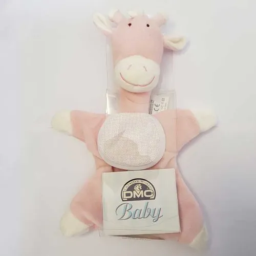 Doudou à broder girafe rose