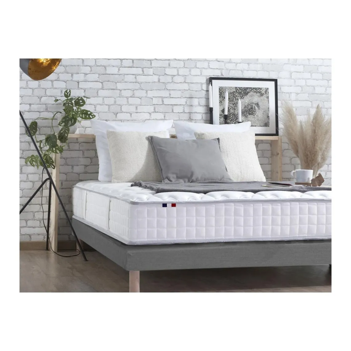 Ensemble Matelas Ressorts 7 zones COSMA + Sommier - Made in France - Sommier Gris chiné | 3 Suisses