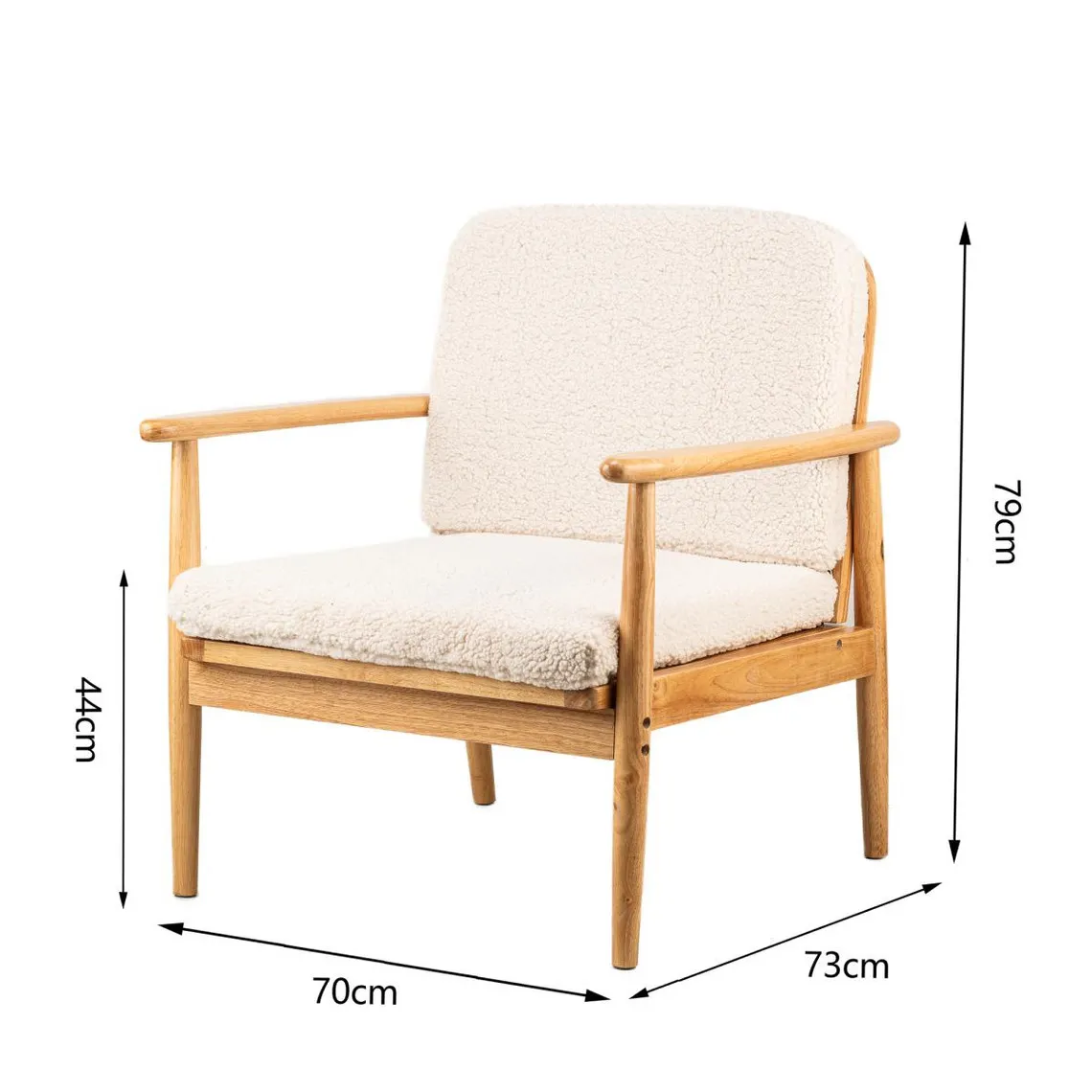 Fauteuil de Salon Scandinave avec Structure Bois et Bouclettes Blanc  | 3 Suisses