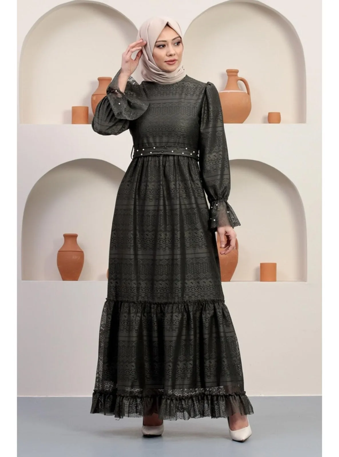 Khaki - Modest Evening Dress