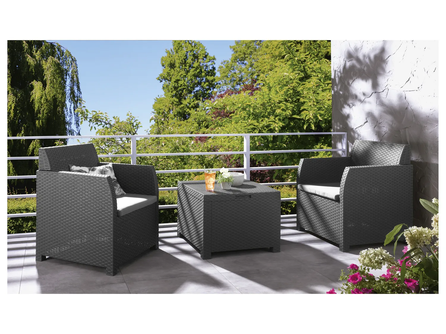 LIVARNO home Ensemble de meubles de balcon, anthracite/gris, 3 pièces