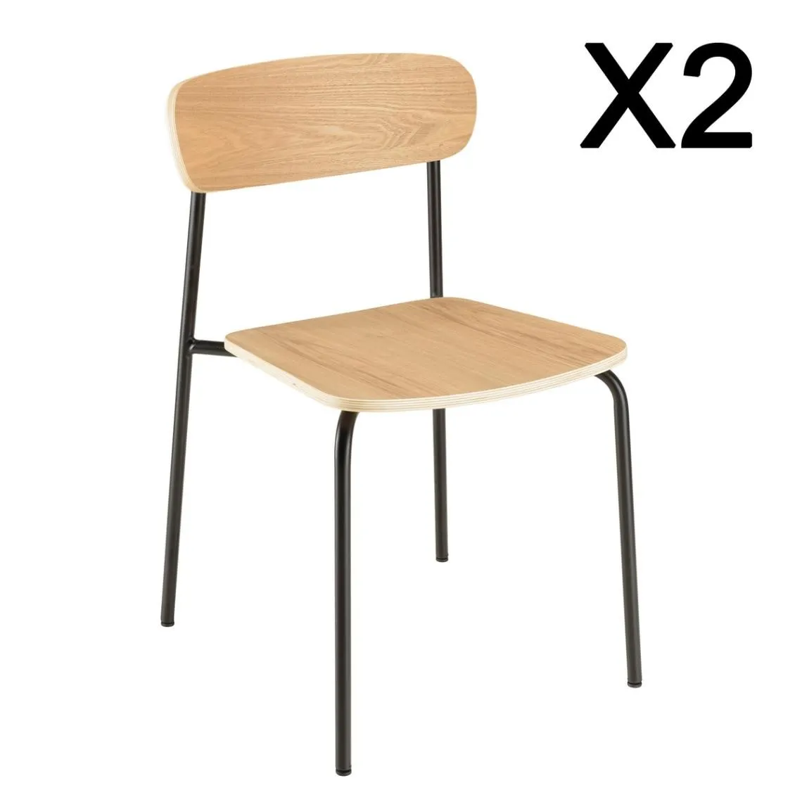 Lot de 2 chaises « écolier » en Bois de frêne et pieds Acier Noir TOM | 3 Suisses