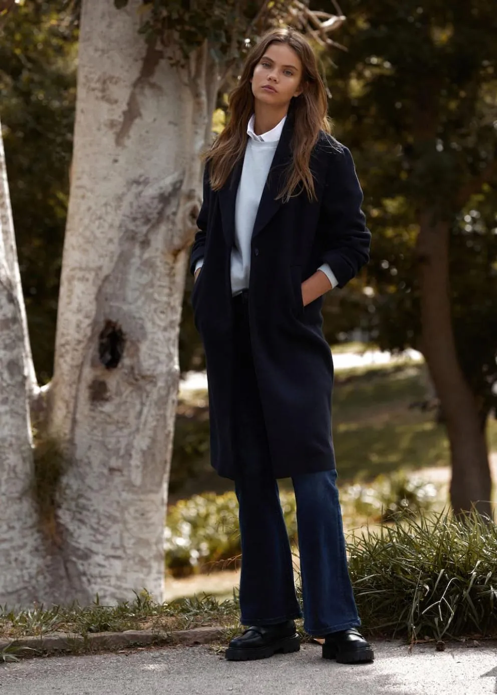 Manteaux Et Vestes | Teen/Enfants MANGO Manteau Droit à Revers Bleu Marine Foncé