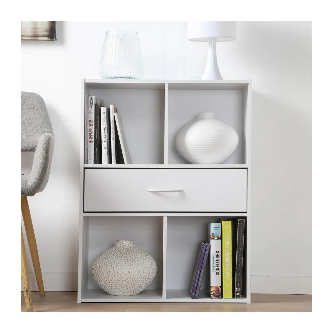 Meuble banc à 4 cases avec 1 tiroir en bois Blanc | 3 Suisses