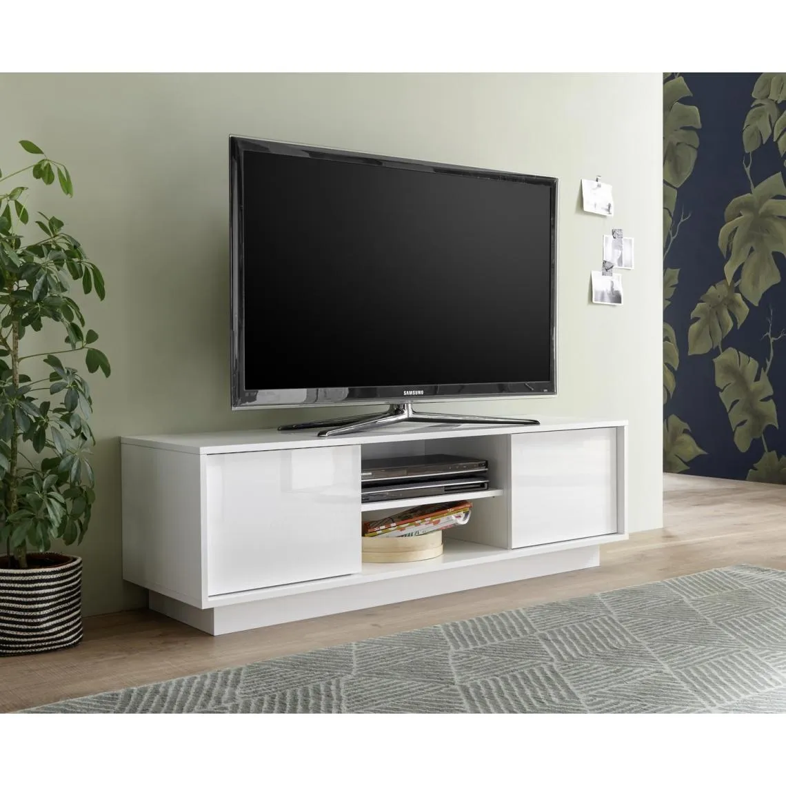 Meuble TV 2 portes ICE laqué blanc brillant | 3 Suisses