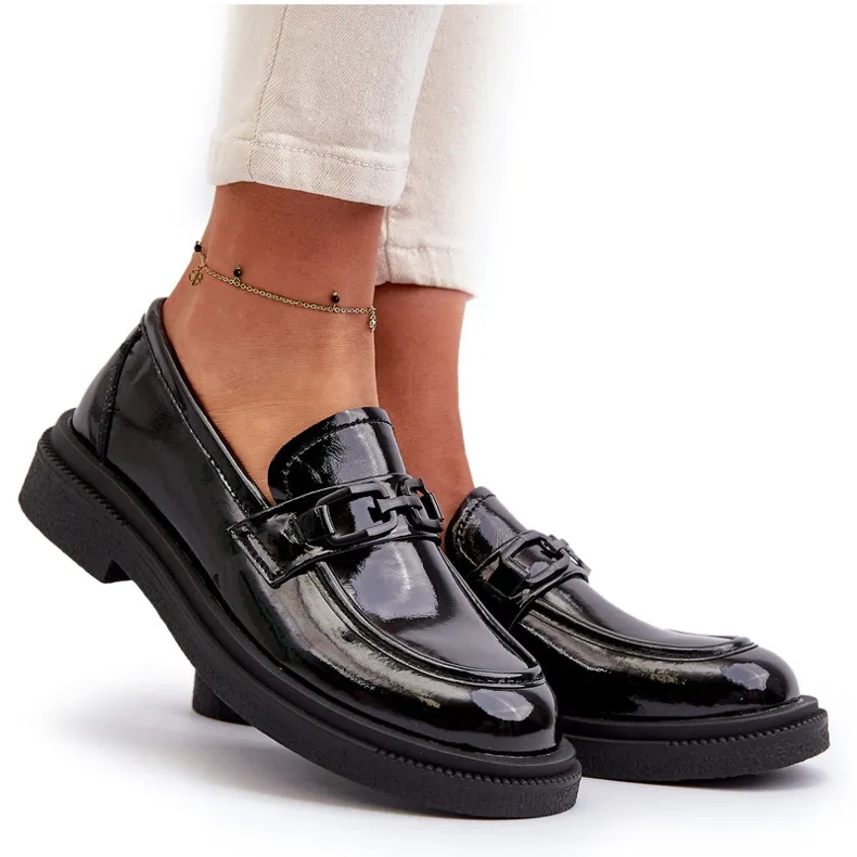 Mocassins Femme En Cuir Verni Noir Keelana le noir