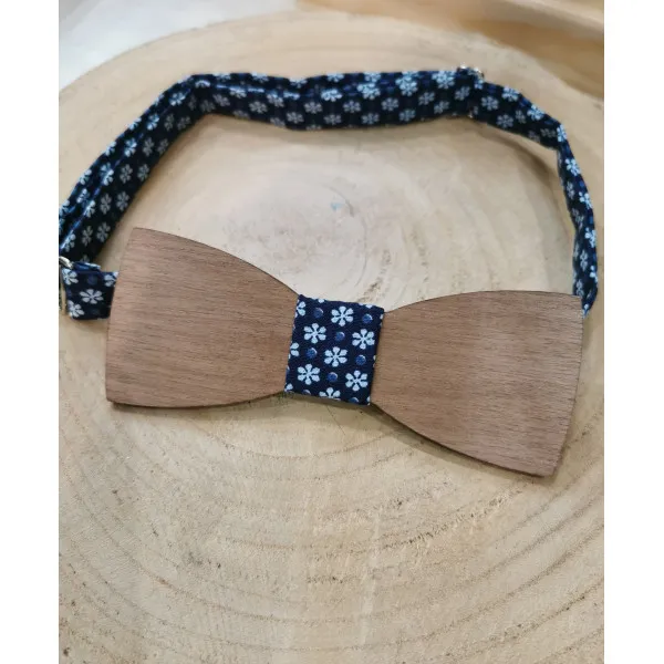 Noeud papillon Basic fleuri bleu - Bewood - coquerico