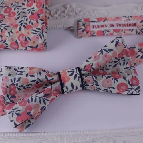 Noeud papillon double tissu liberty wiltshire pois de senteur rose et bleu - homme