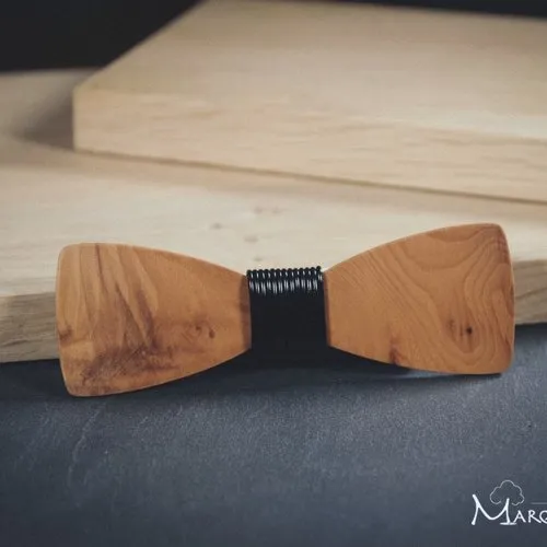 Noeud papillon slim en bois précieux - joli bois d'if et fil alu noir