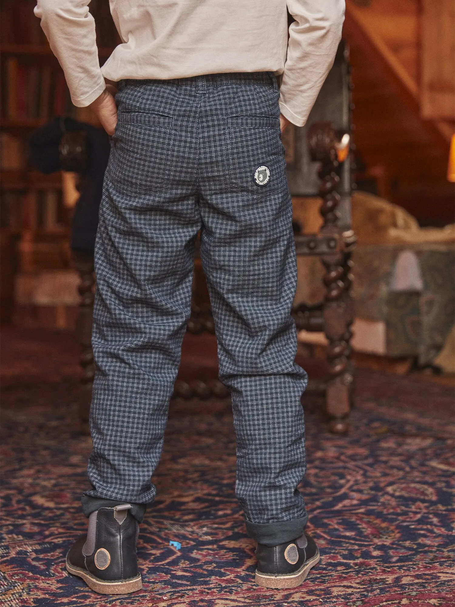 Pantalon vert bouteille à imprimé à carreaux