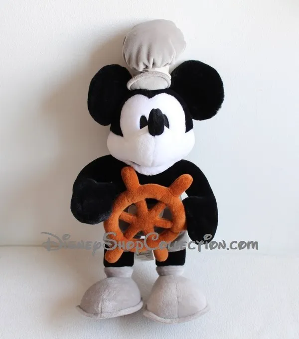 Peluche Mickey DISNEYLAND PARIS Steamboat Willie noir et blanc Mick...