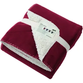 Plaid couverture polaire bi-colore 130 x 180 - JN955 - rouge bourgogne 