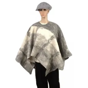 Poncho écologique en alpaga feutré - design gris blanc -100% alpaga canadien naturel 