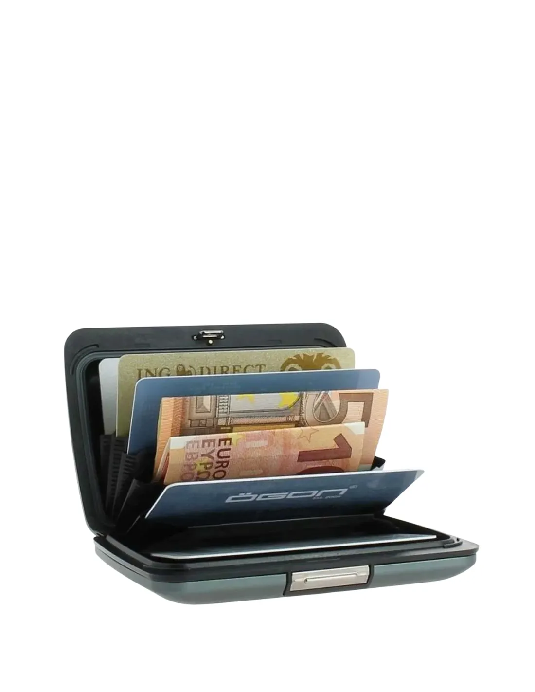 Porte-cartes Stockholm V2 en aluminium Ogon Ref 59336 Noir Opium 7,6*10,9*2 cm