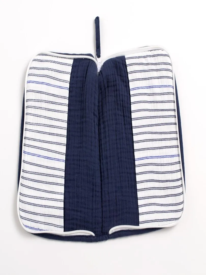 Protège carnet de santé en double gaze de coton marinière - SAUTHON - Blanc Bleu