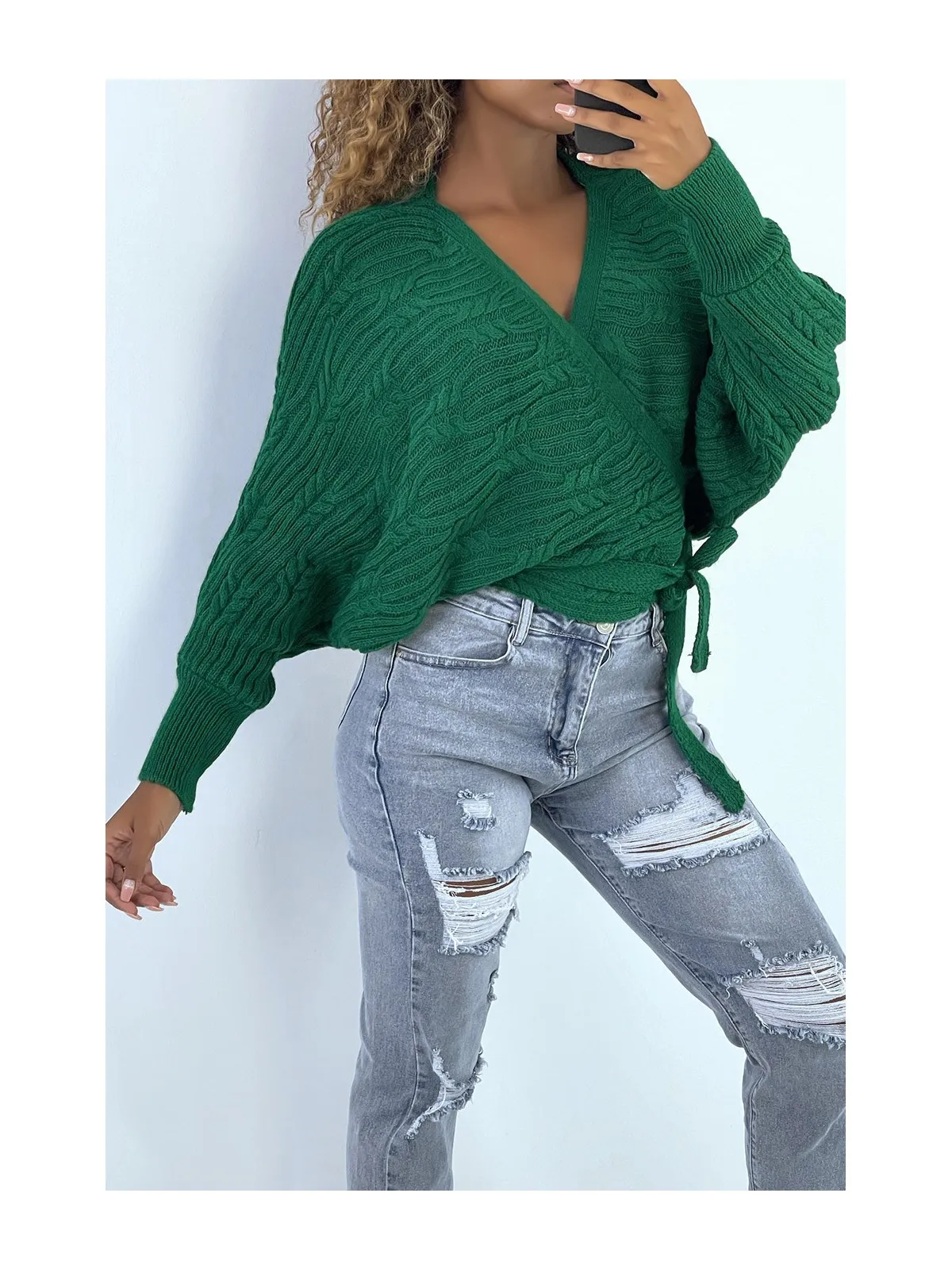 PuVP cache coeur vert grosse maille très fashion
