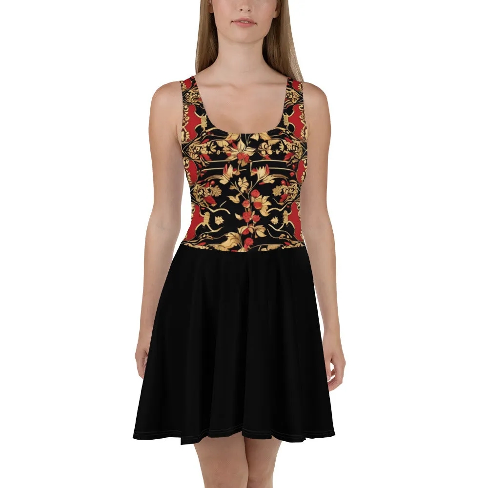 Robe Patineuse Noir, Rouge et fleurs d'Or