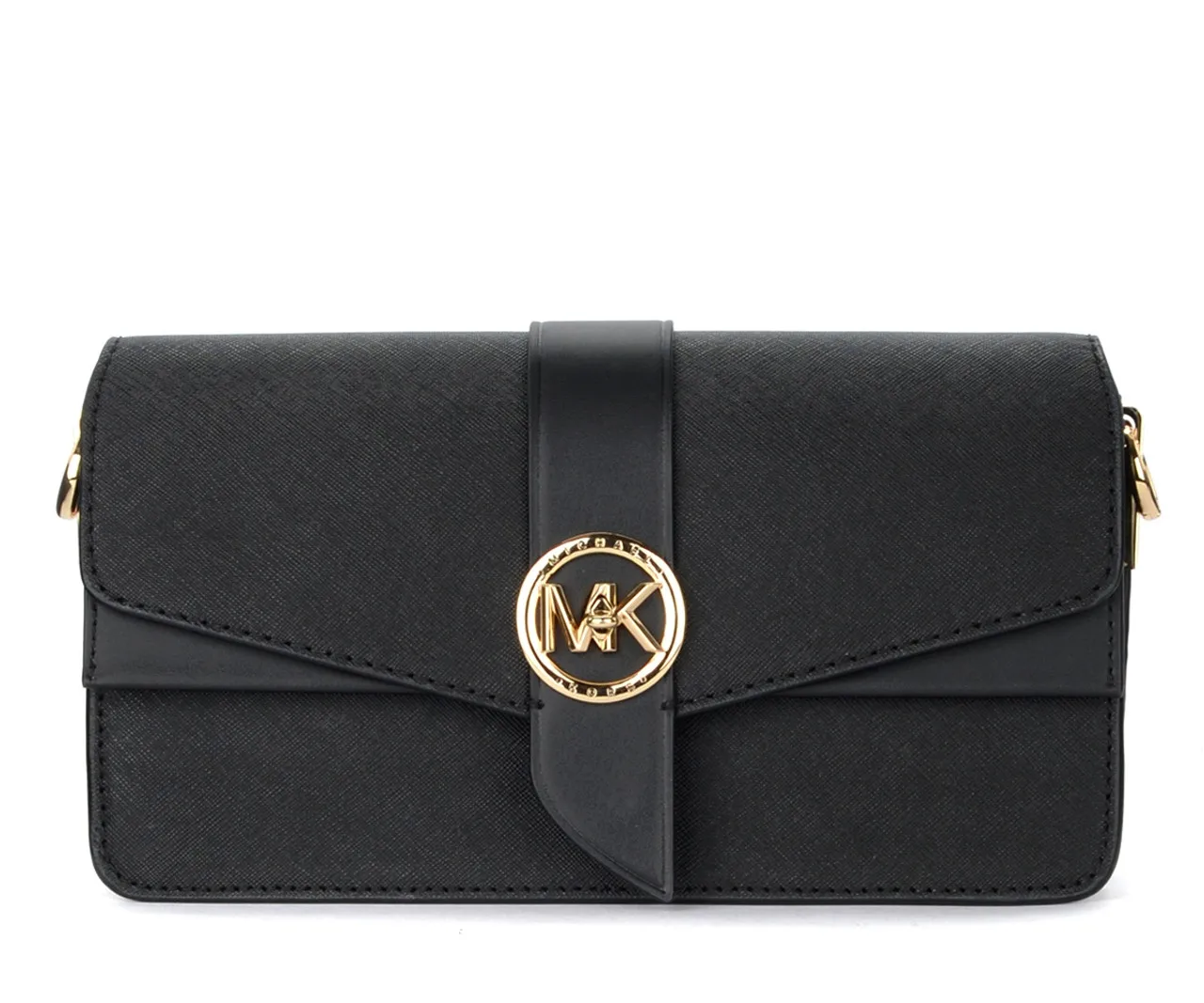 Sac porté épaule Michael Kors Greenwich media en cuir noir