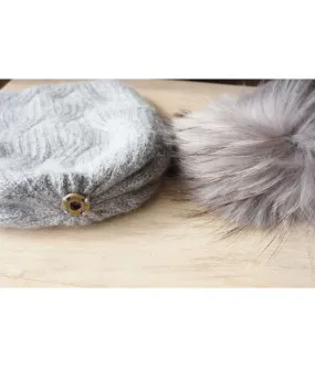 SANTAIA BONNET GRIS MODE SPORT CHIC CASHMERE POMPON AMOVIBLE LUREX