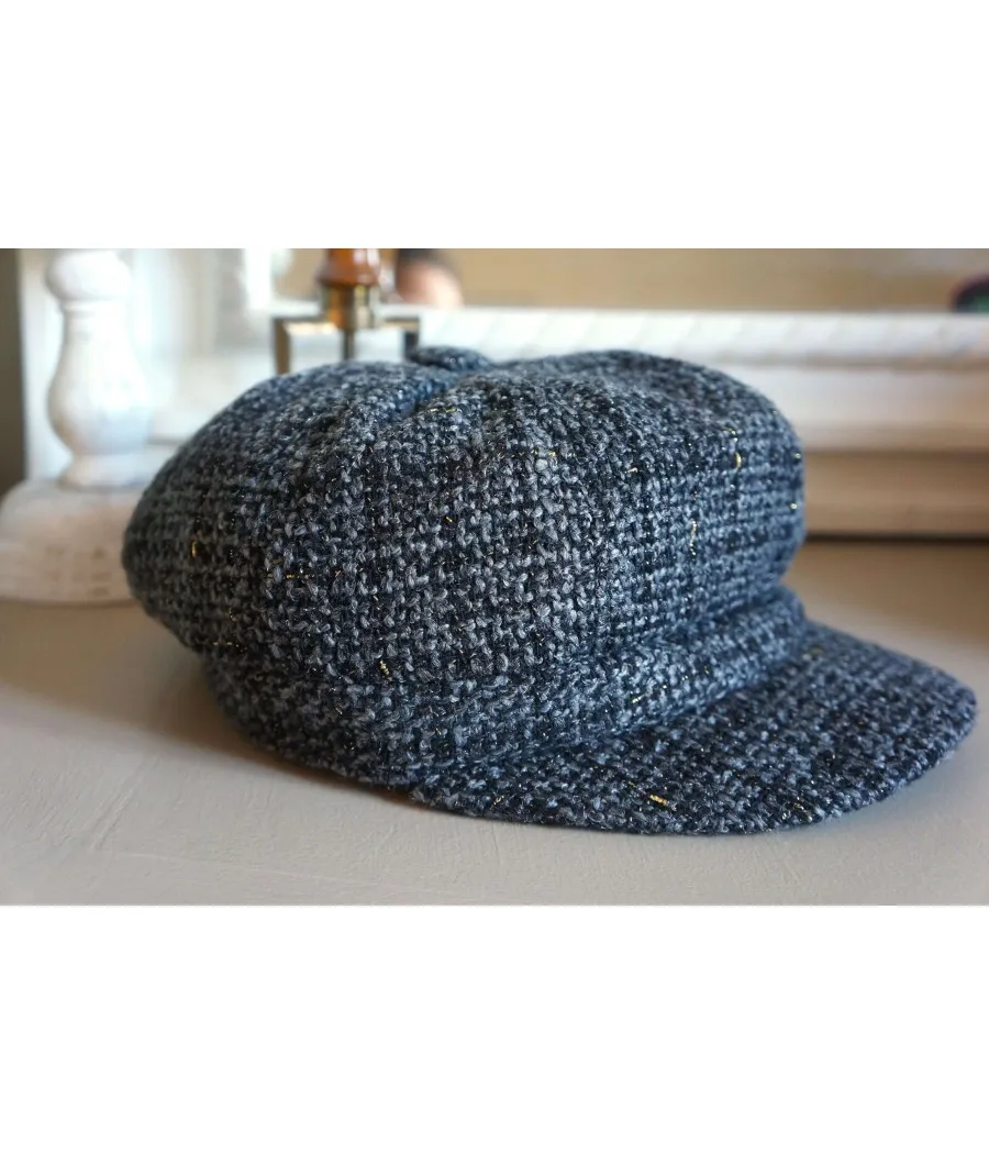 santaia casquette tweed chic gris noir fil lurex or ajustable