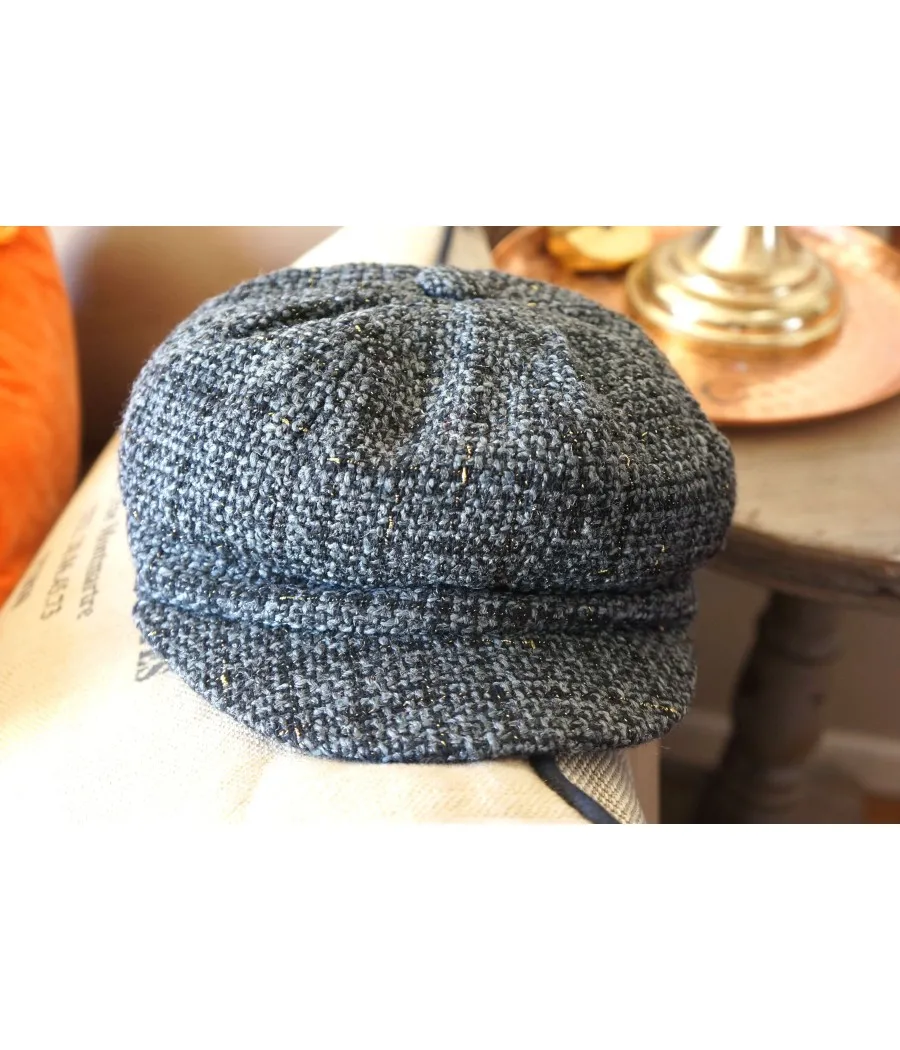 santaia casquette tweed chic gris noir fil lurex or ajustable