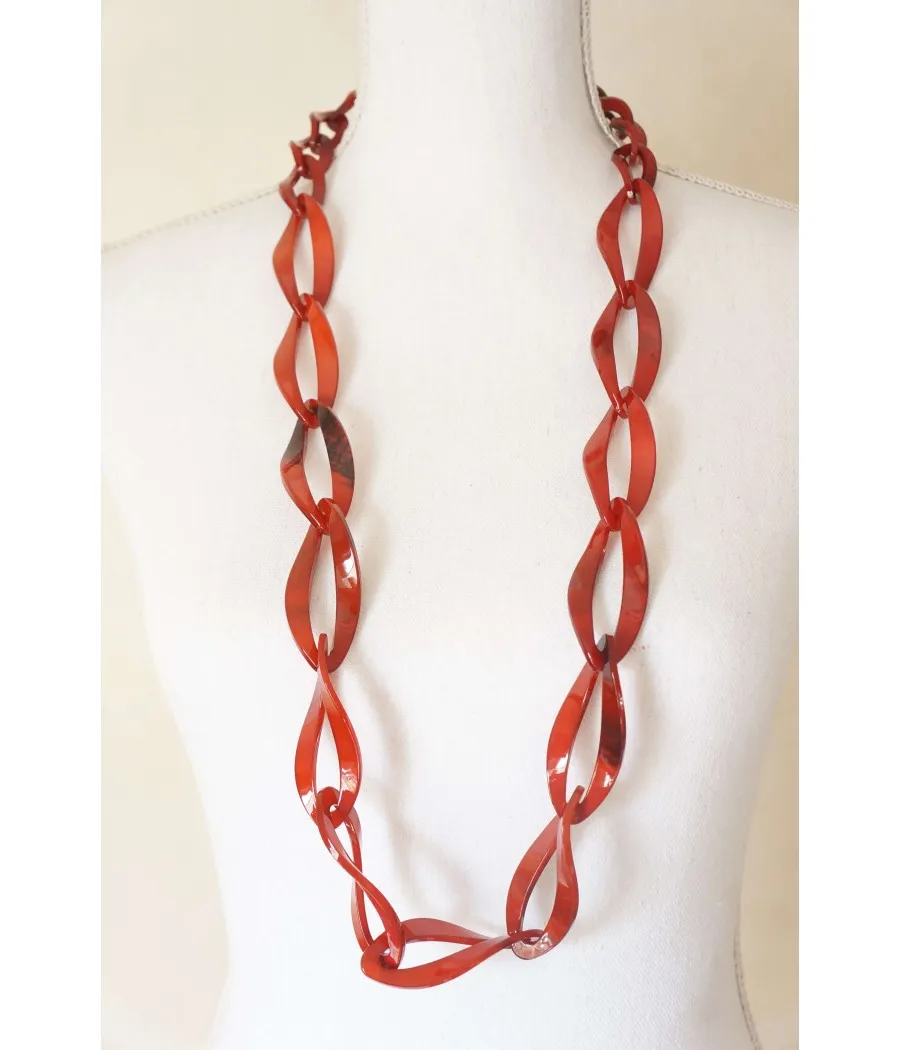 santaia collier tendance résine acétate effet corne rouge brique