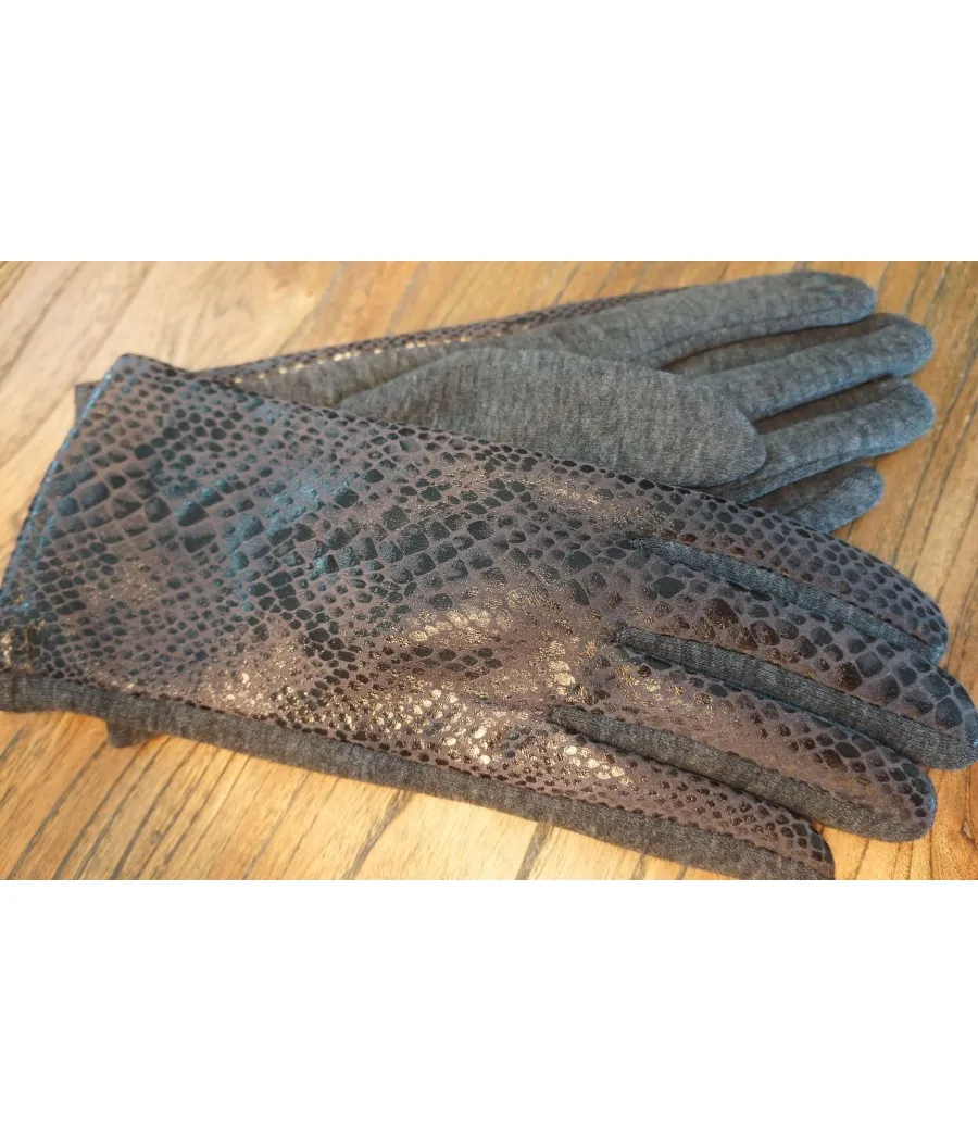 SANTAIA gants femme gris effet python broderie fleur écran tactile