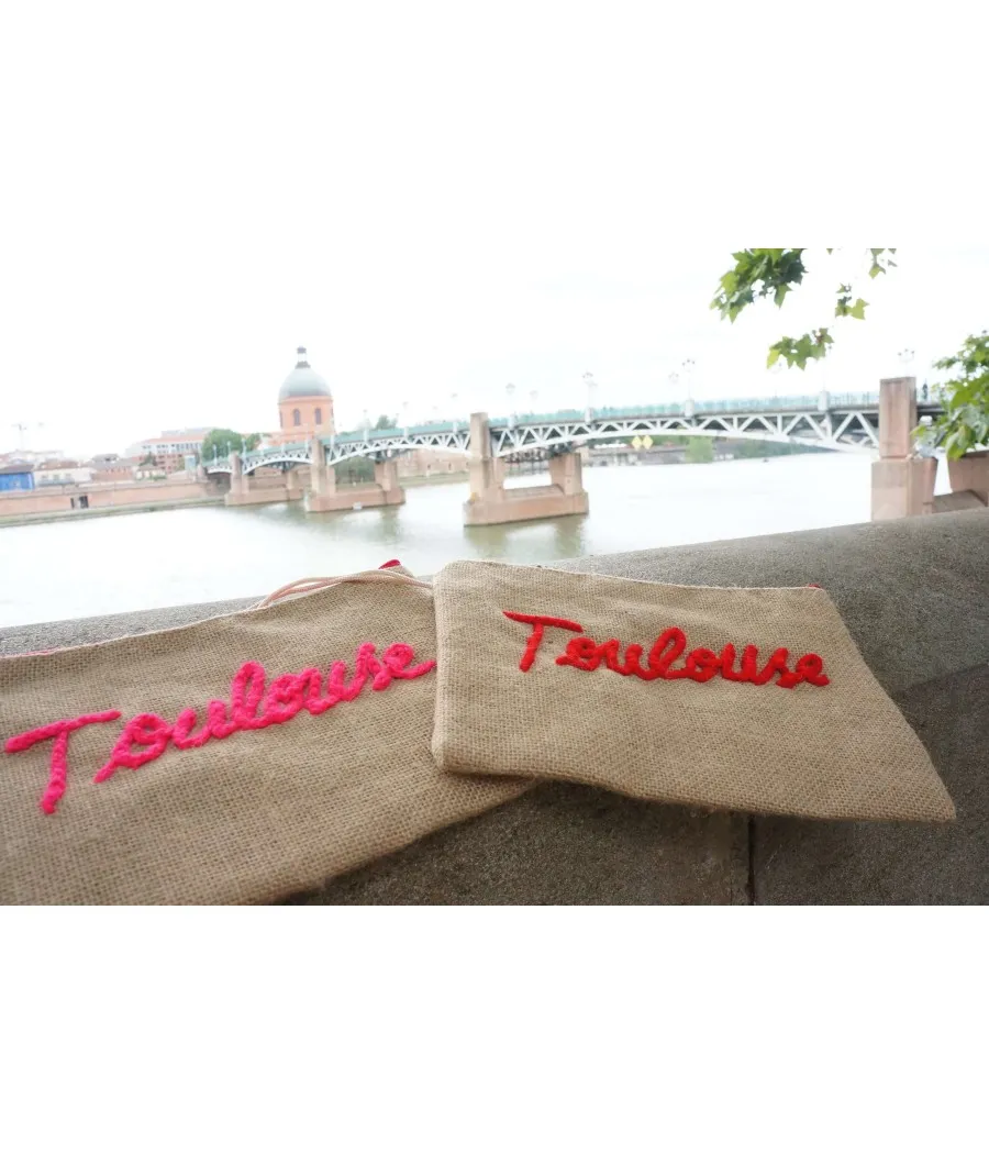 SANTAIA POCHETTE JUTE BRODERIE TOULOUSE ROUGE