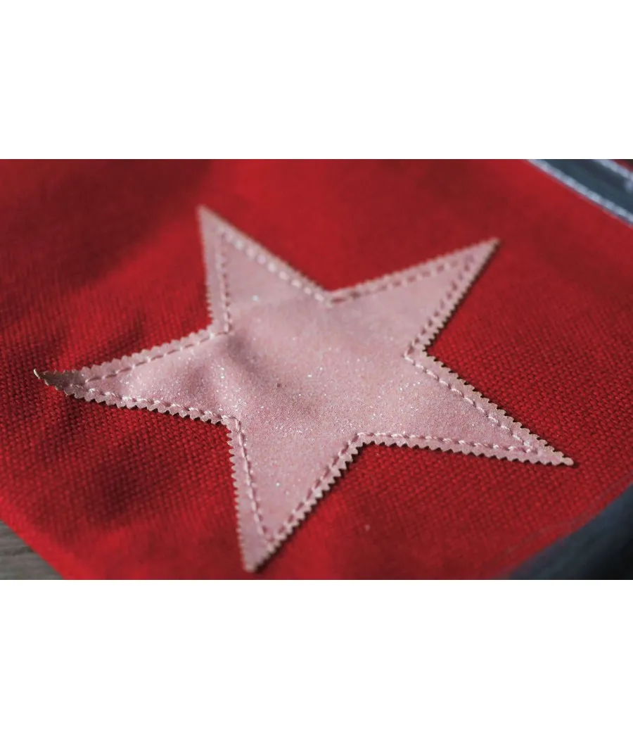 SANTAIA POCHETTE ROUGE ETOILE ROSE BRILLANTE ET POMPON ARGENT