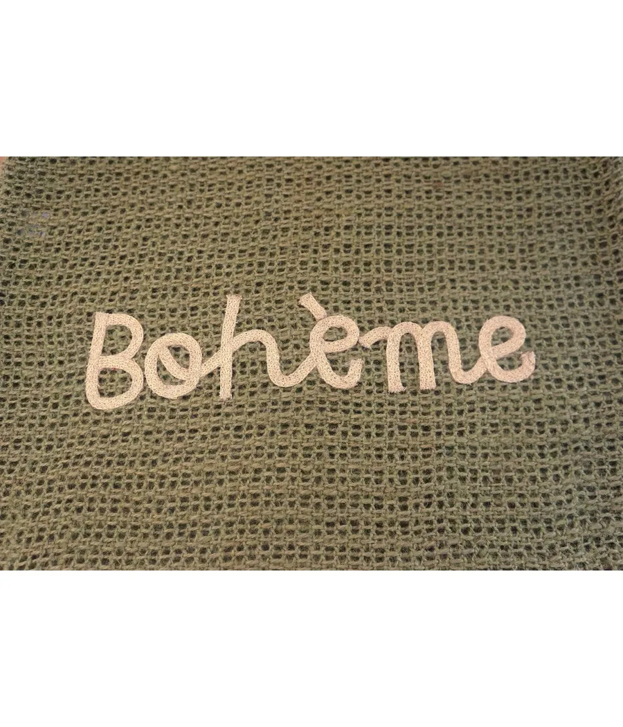 SANTAIA sac cabas jute vert  kaki tressé bohème broderie bohème or