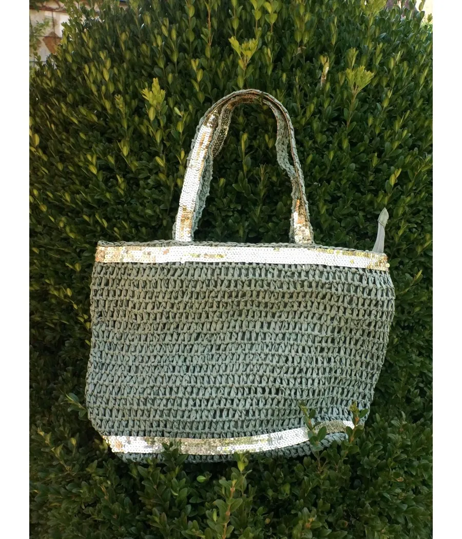Santaia sac à main tendance tressé vert kaki militaire paillettes or