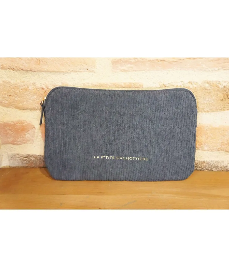 SANTAÏA pochette velours côtelé bleu gris idéal necessaire voyage
