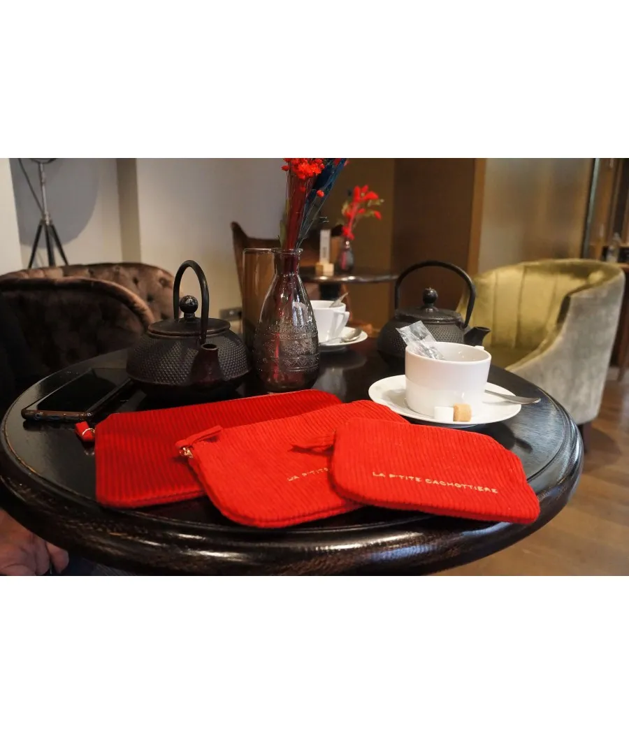 SANTAÏA pochette velours côtelé rouge idéal voyage papiers maquillage