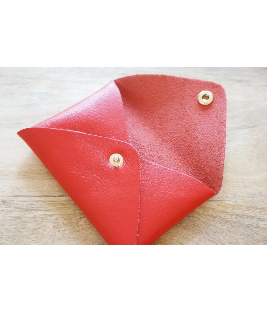 SANTAÏA porte-monnaie carte cuir vachette italie rouge motif bouche or